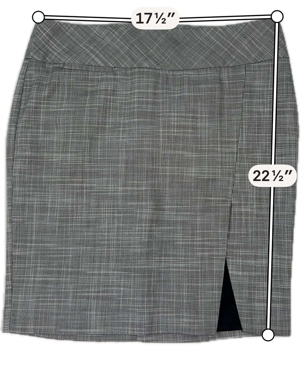 Express Design Studio Gray White Plaid Pencil Skirt Size 10 Front Slit Workwear